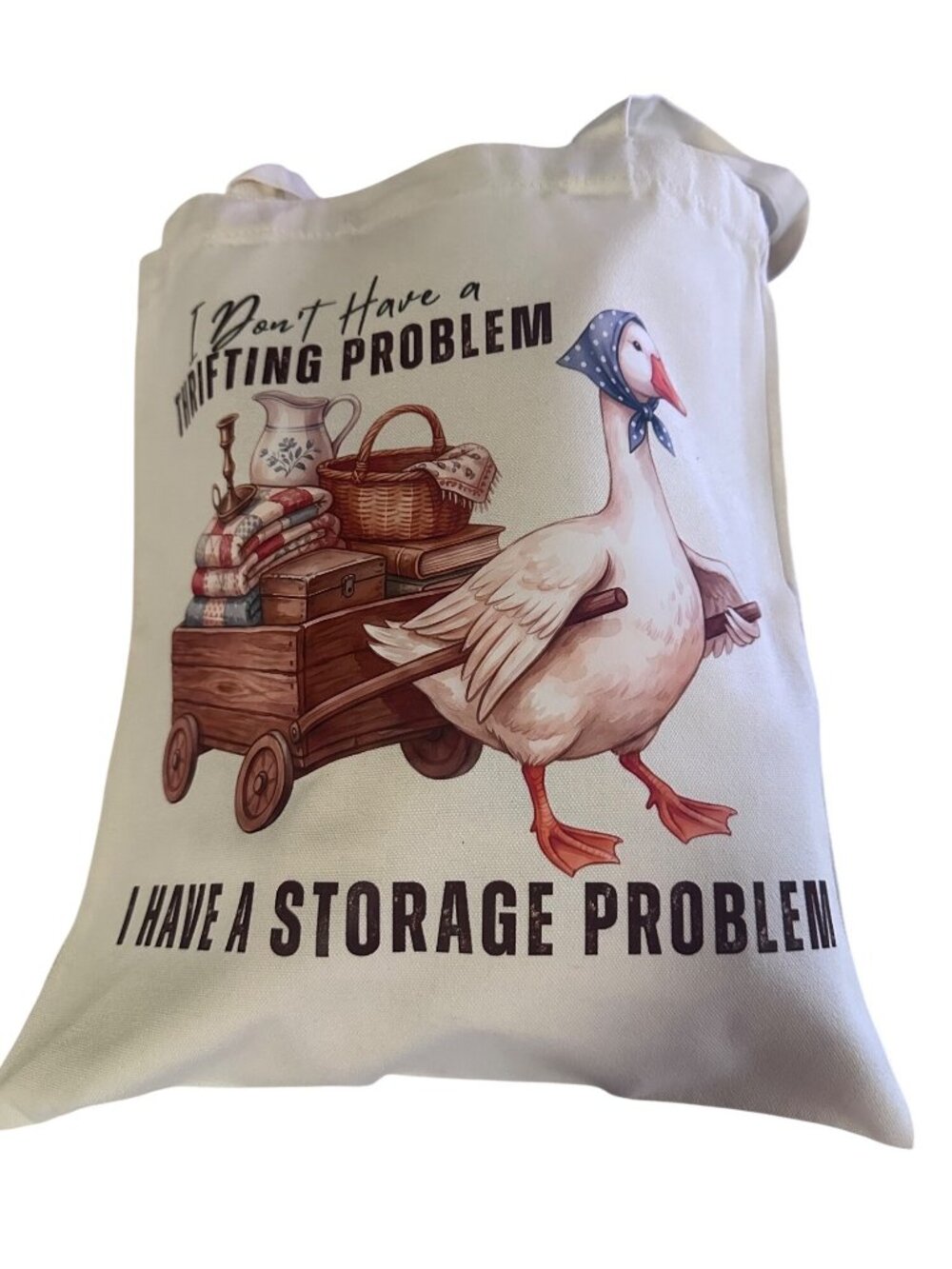 Lzerking Cotton Canvas Tote Bag 15x16 Funny Storage Problem Duck Goose Reusable